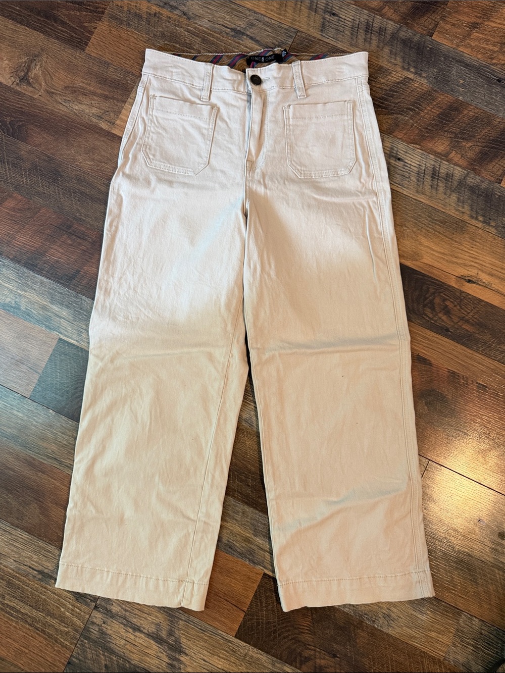 one 5 one Cream Cropped Wide-Leg Pants